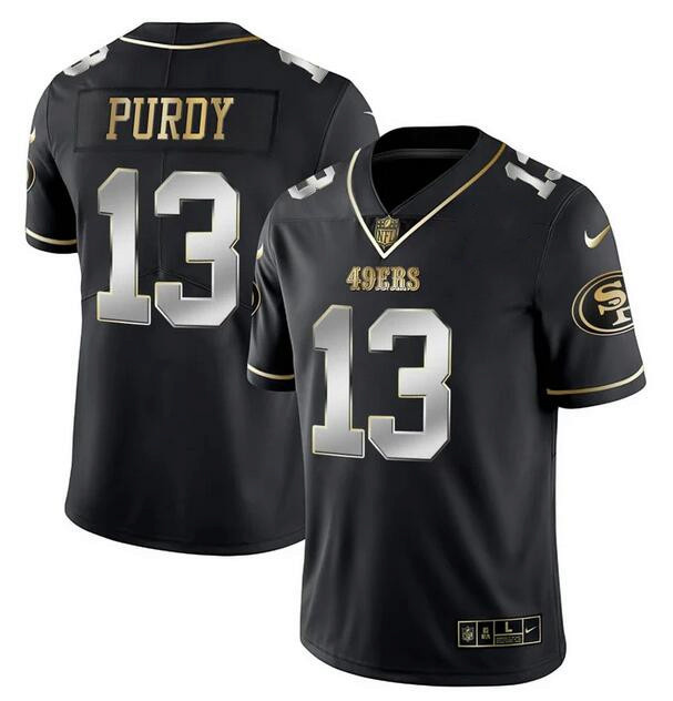 Men's San Francisco 49ers #13 Brock Purdy Black Gold Stitched Jersey Men's San Francisco 49ers #13 Brock Purdy Black Gold Stitched Jersey